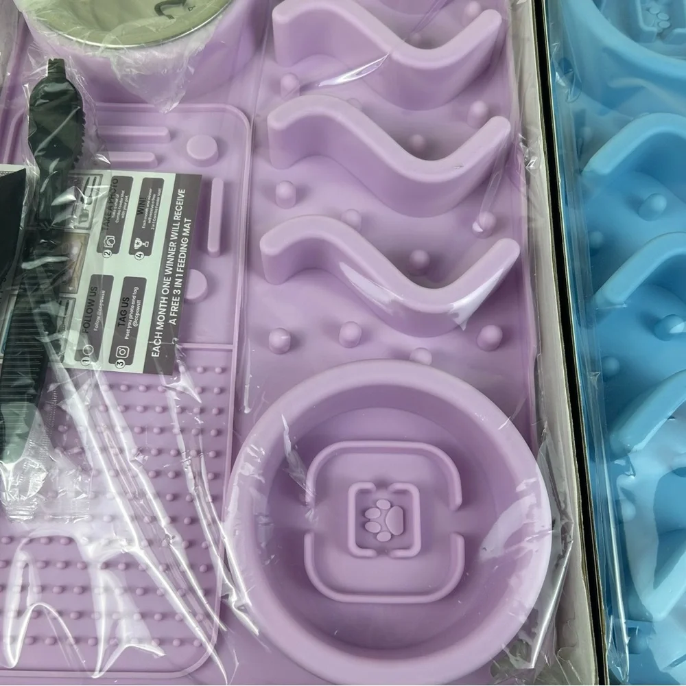 3-in-1 Dog Slow Feeder Lick Mat Silicone w/ Bowl Suction New Blue or Pink